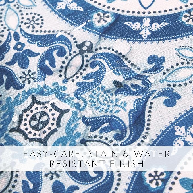 Elrene Home Fashions Vietri Medallion Blue Coastal Block Print Stain & Water - Image 5