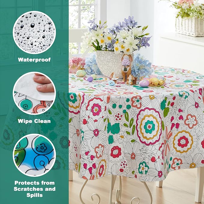 Newbridge Shabby Chic Lily Print 70 Inch Round Vinyl Flannel Backed Tablecloth - Image 3