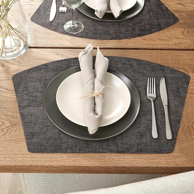 Round Table Placemats Set of 6, Faux Leather Wedge Shape Place Mats Heat - Image 6