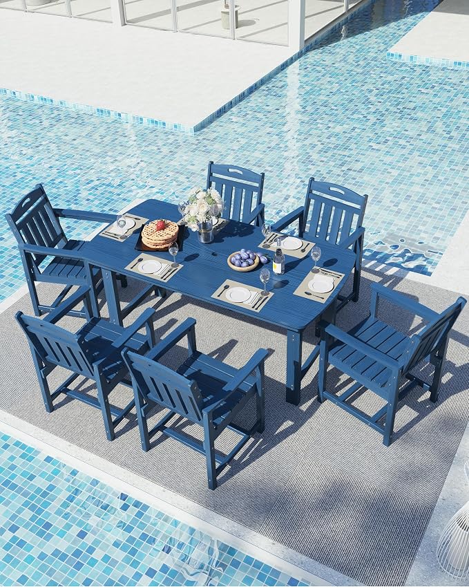 Ciokea HDPE Outdoor Dining Set, 7-Piece Patio Table and Chairs Set - Image 8