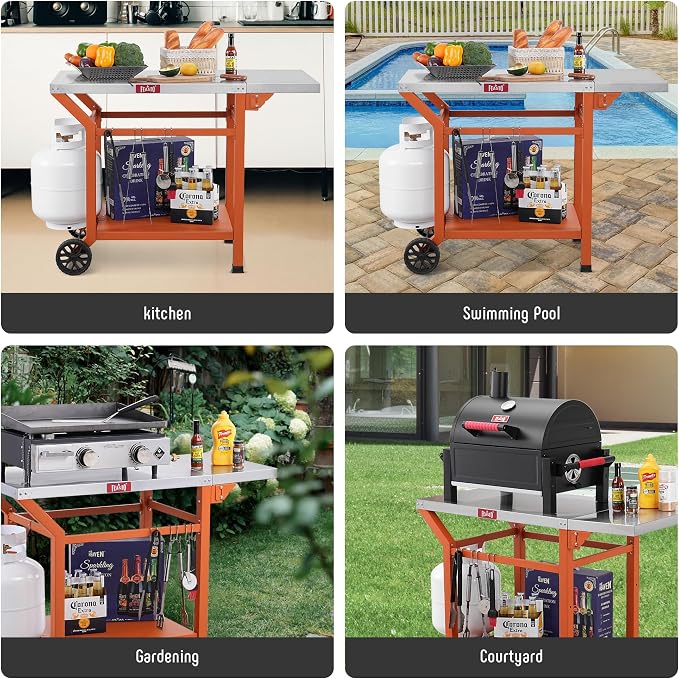 Movable Grill Table with Folding Side Table, Pizza Oven Table as BBQ Food Prep - Image 8
