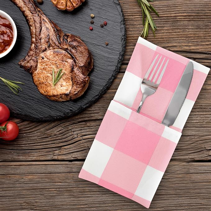 Buffalo Plaid Table Napkins Set of 100 Checkered Cloth Napkins 17x17 inch - Image 6