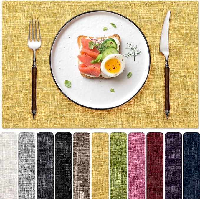 Blue Forest Placemats Set of 6, Dual-Layered Thickened Faux Linen Cloth Place by BlueForest