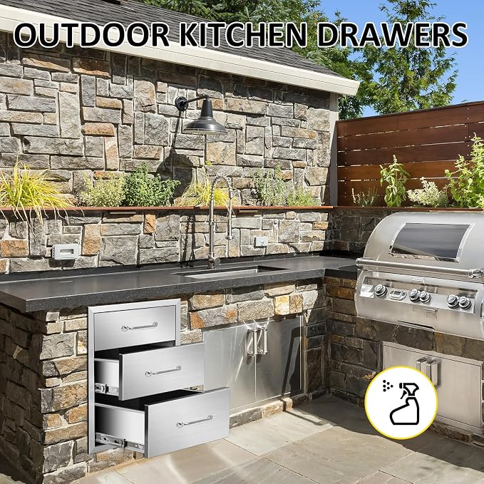 Outdoor Kitchen Drawers 18" W x 21" H x 21" D Flush Mount Triple BBQ Drawers - Image 5