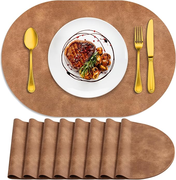 ADRIMER Placemats, Heat Resistant Oval Placemats Set of 8 Washable 12 x 17 Inch by Adrimersdreamistobeanindispensablecompanioninyourlife