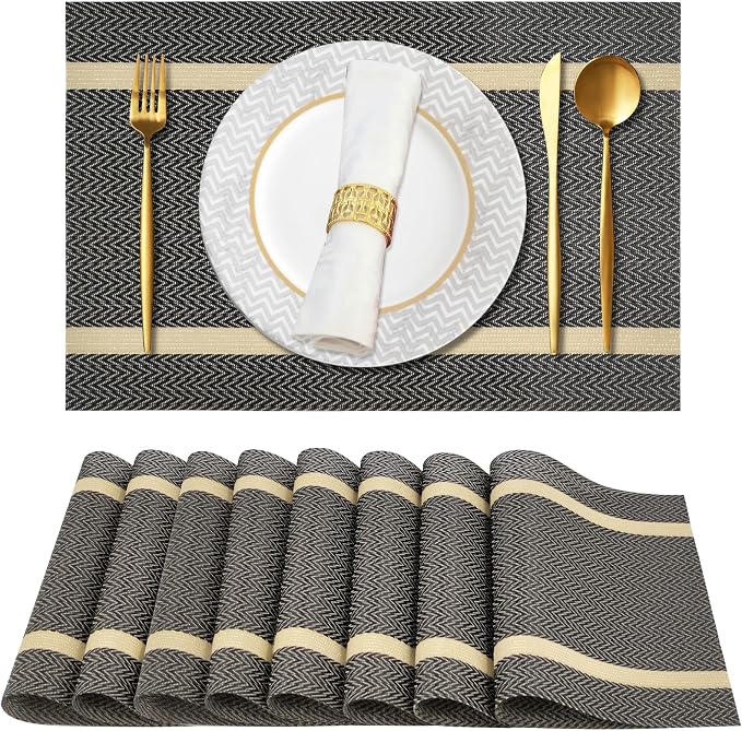 Modern Placemats Set of 8-Durable PVC Table placemats, Vinyl Woven Place Mats by Gloserin