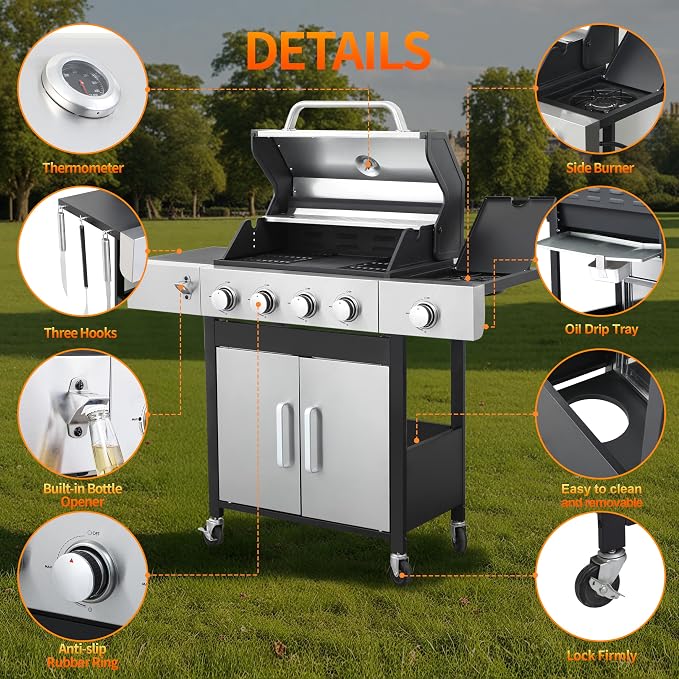 4-Burner Gas Grill, 790 BTU Outdoor BBQ Grill - Image 5