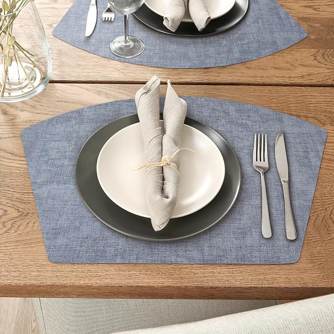 Round Table Placemats Set of 6, Faux Leather Wedge Shape Place Mats Heat - Image 6