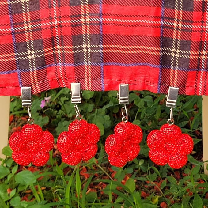 TwoFish Home Set of 4 Red Flower Resin Tablecloth Weights Clips Red Flower - Image 5