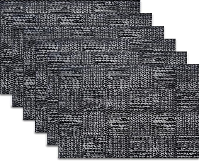 Black Placemats Set of 6, Plastic Vinyl 18" x 12" Place Mats by PandaPalm