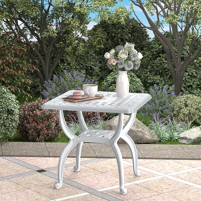 Cast Aluminum Outdoor Side Table, All Weather Square Bistro Table, Outdoor - Image 6