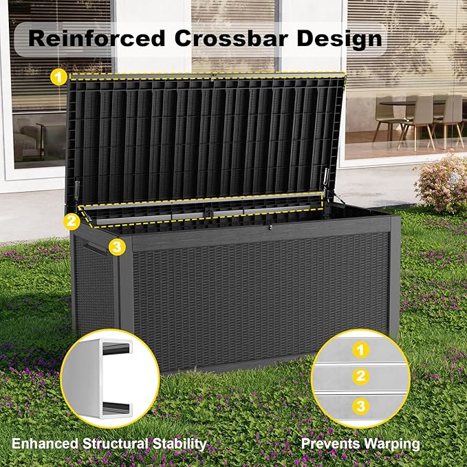 320 Gallon Waterproof Outdoor Storage Box, UV Resistant Resin Deck Box - Image 4