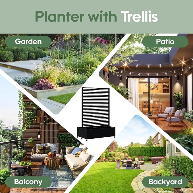 Double Metal Planter Box with Trellis Privacy Screen, Raised Garden Bed with - Image 7