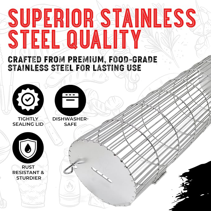 Rolling Grill Basket, New Opening Design, Extra Sturdy Cylinder Grilling Basket - Image 4