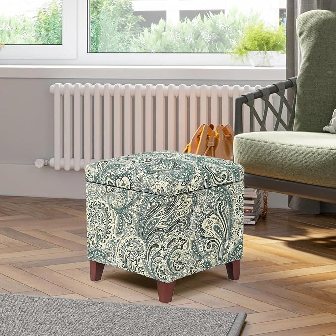Adeco 18 Inch High Cube Ottoman Storage, Paisley Linen Chair Foot Stools - Image 8