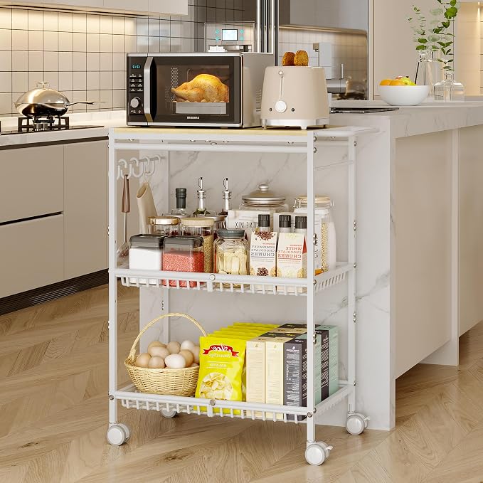 Microwave Kitchen Cart with 2 Lockable Wheels, 3 Tier Rolling Cart with 160Lbs by Unknown