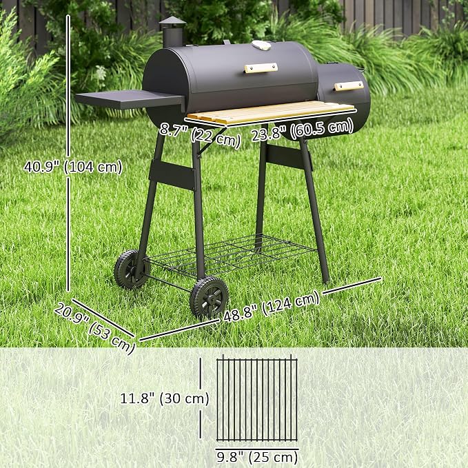 Outsunny 48" Portable Barrel Charcoal BBQ Grill, Steel Outdoor Barbecue Smoker - Image 7
