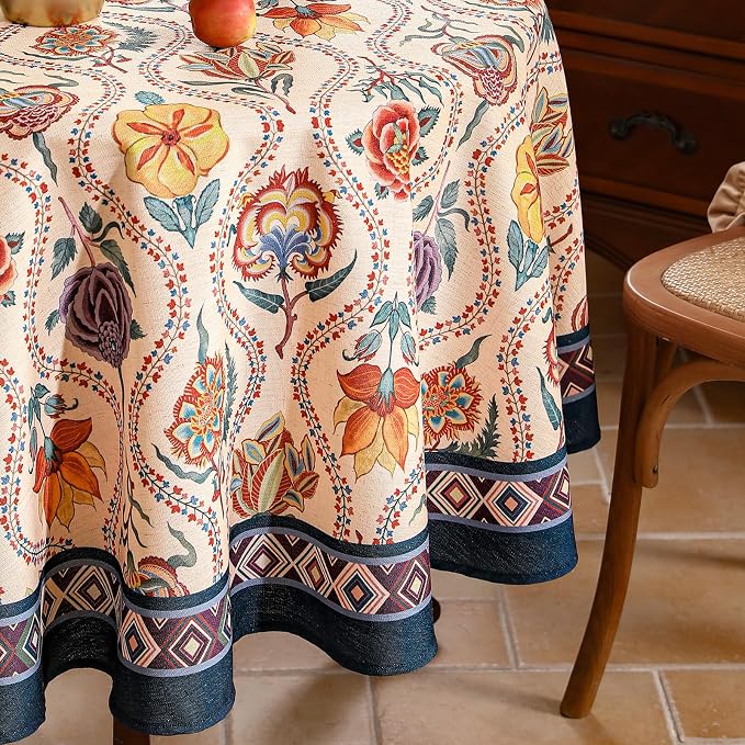 Vintage French Round Tablecloth, Linen Extra Long Tablecloth - Image 9