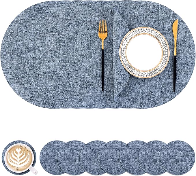 Homaxy Round Faux Leather Placemats and Coasters, Washable Dual-Side Table Mats by Homaxy