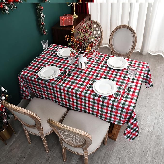 Red Waterproof Plaid Christmas Tablecloth Fabric - Image 4