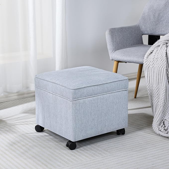 Adeco 17.5" Square Fabric Ottoman - Image 2