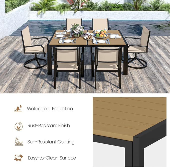 Outdoor Dining Set for 6, 59” Patio Table and Chairs Set - Image 6