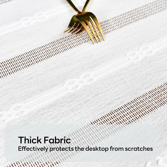 White Cotton Table Cloth for Rectangle Table Heavy Duty Farmhouse Vintage - Image 2
