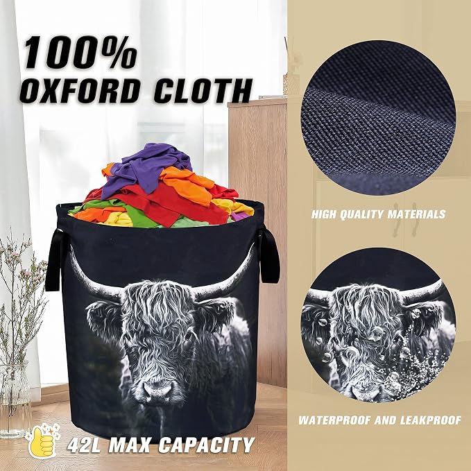 Highland Cow Laundry Basket Animal Foldable Oxford Cloth Funny Tote Bag Laundry - Image 6