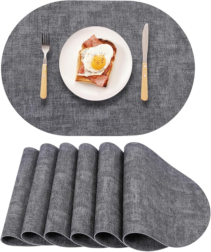 Oval Waterproof Placemats Set of 6, Heat Resistant Wipeable Table Placemats by Unknown