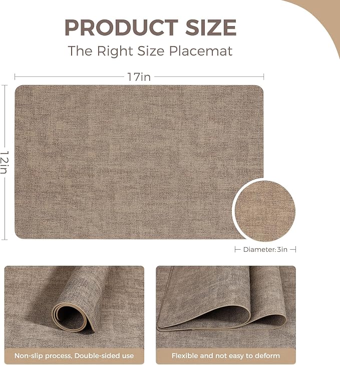 Vinyl Placemats Set of 4, Faux Leather Waterproof and Heat Resistant Place Mats - Image 4