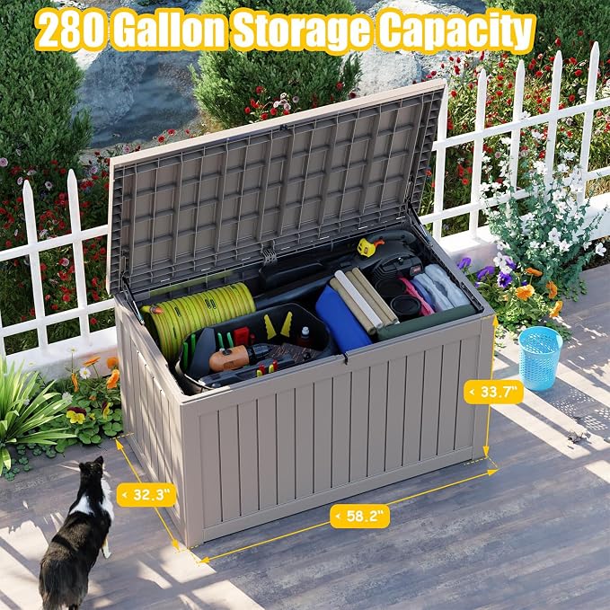 Deck Box - 280 Gallon Large Outdoor Storage box, Waterproof Patio Furniture and - Image 2