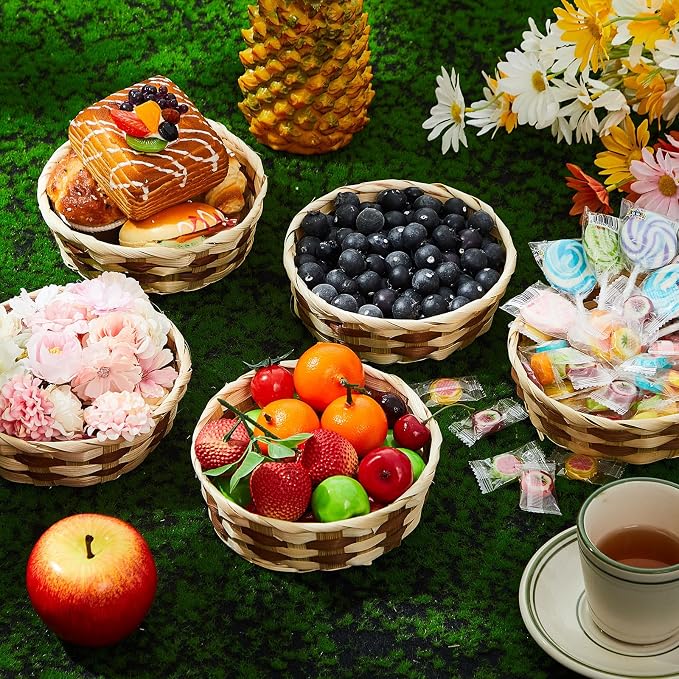 Sintuff 24 Pcs Small Woven Basket Round Bamboo Gift Baskets 6. 5 x 2 Inches - Image 4