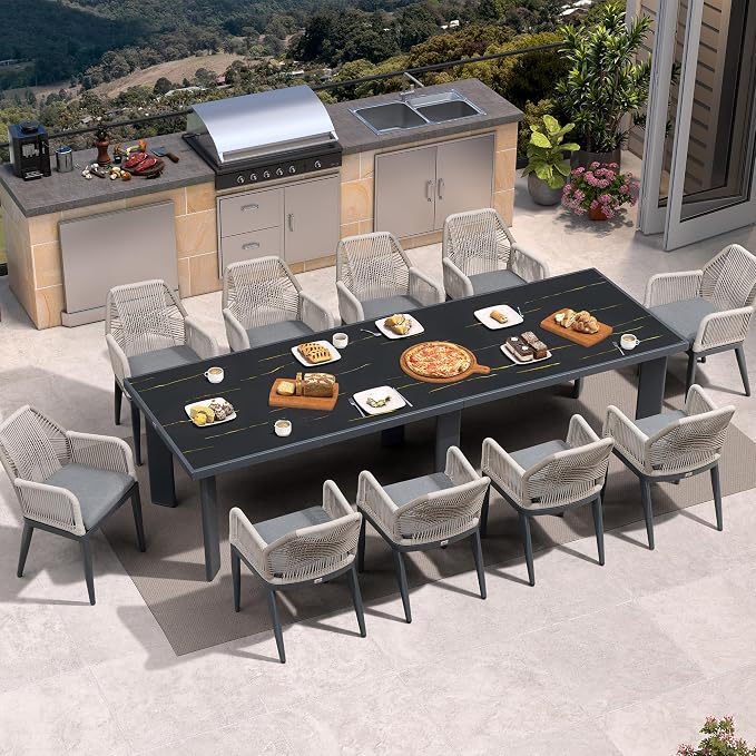 PURPLE LEAF 11 Pieces Patio Dining Set Aluminum Modern Rectangular Table and by PURPLELEAF