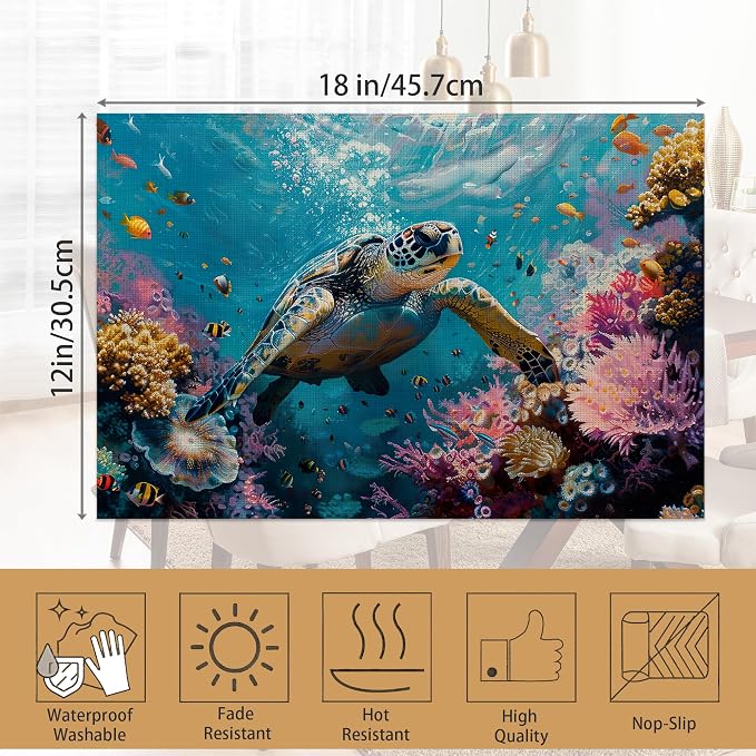Sea Turtle Placemats Set of 6, Fish Coral Colorful Waterproof Non-Slip Washable - Image 6