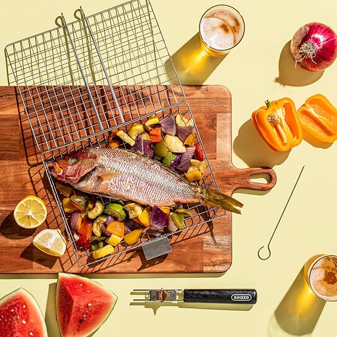 SHIZZO Grill Basket Set, Barbecue BBQ Grilling, Stainless Steel Folding - Image 6