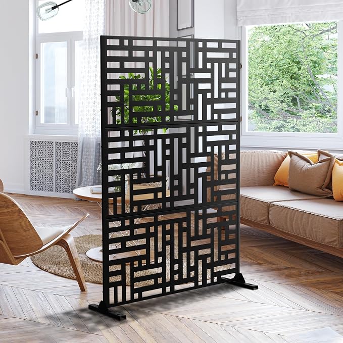 Metal Privacy Screen 72" H47 W, Freestanding Decorative Outdoor Panel - Image 4
