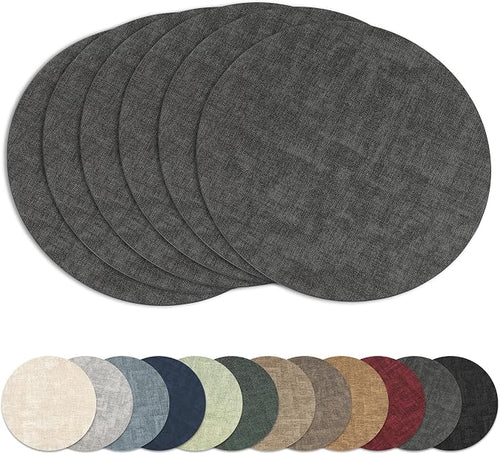 13"Round Placemats Set of 6, Reversible Faux Leather Heat Resistant Table Mats by NCUE
