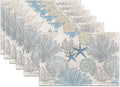 Coastal Beach Placemats Set of 6, Shell Starfish Coral Heat Resistant Table by SNOWMOLLE