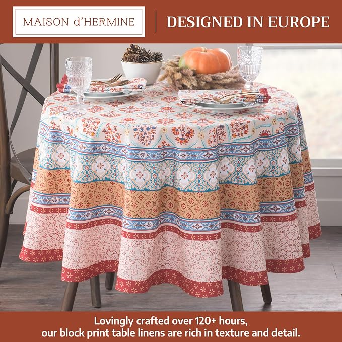Maison d' Hermine Table Cloth Round Table 100% Cotton 69 Inches Fall Tablecloth - Image 2