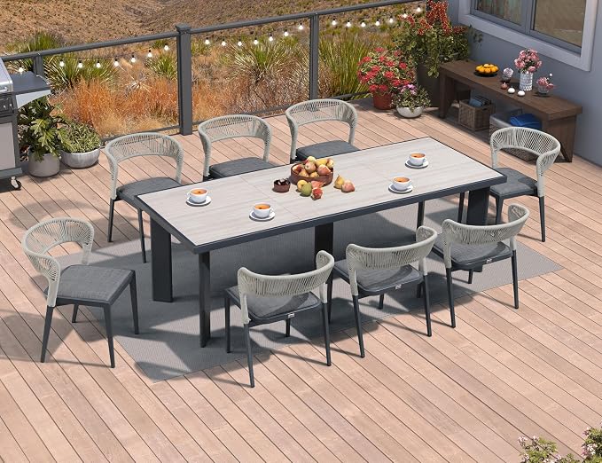 PURPLE LEAF 9 Pieces Outdoor Dining Set Patio Table and Chairs Set Aluminum by PURPLELEAF