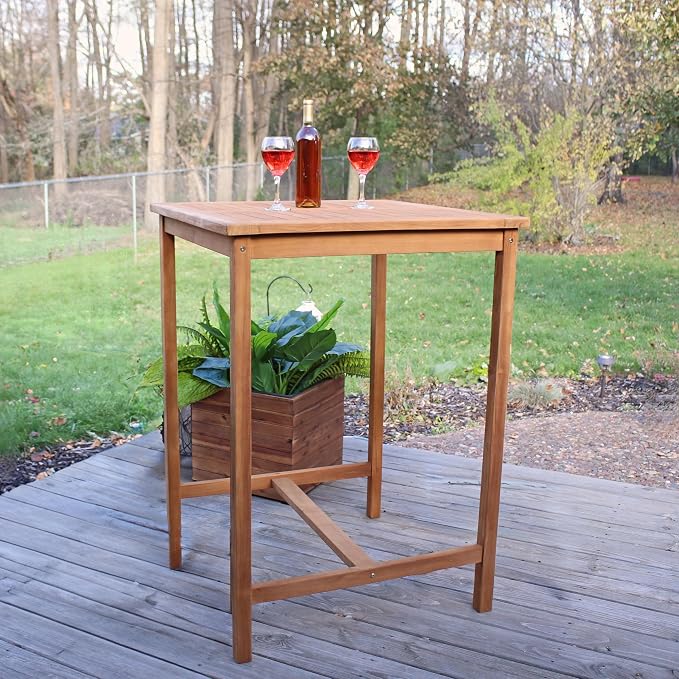 Sunnydaze 2-Person Solid Teak Wood Square Patio Bar Table - Image 2