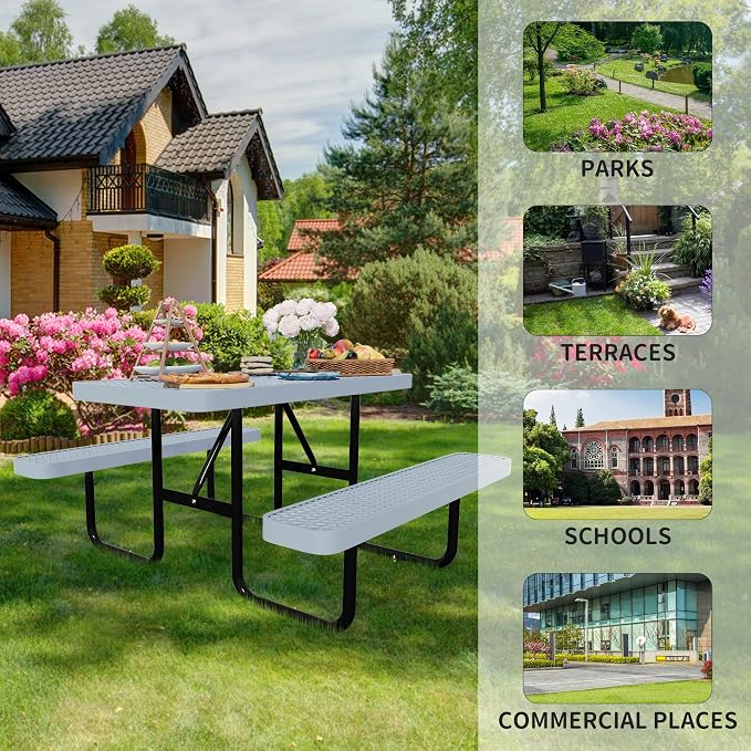 48'' Rectangular Steel Picnic Table - Image 6