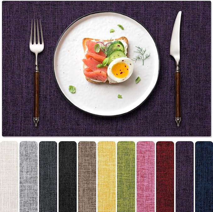 Blue Forest Placemats Set of 8, Dual-Layered Thickened Faux Linen Cloth Place by BlueForest