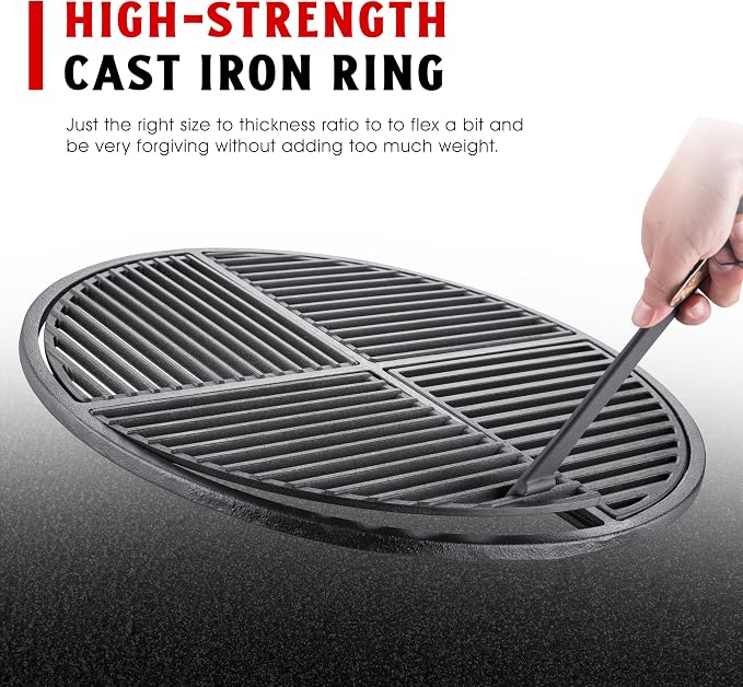 Pre-Seasoned Modular Cast Iron Grate, Fits 22.5" Kettle Grills Like Weber and - Image 4