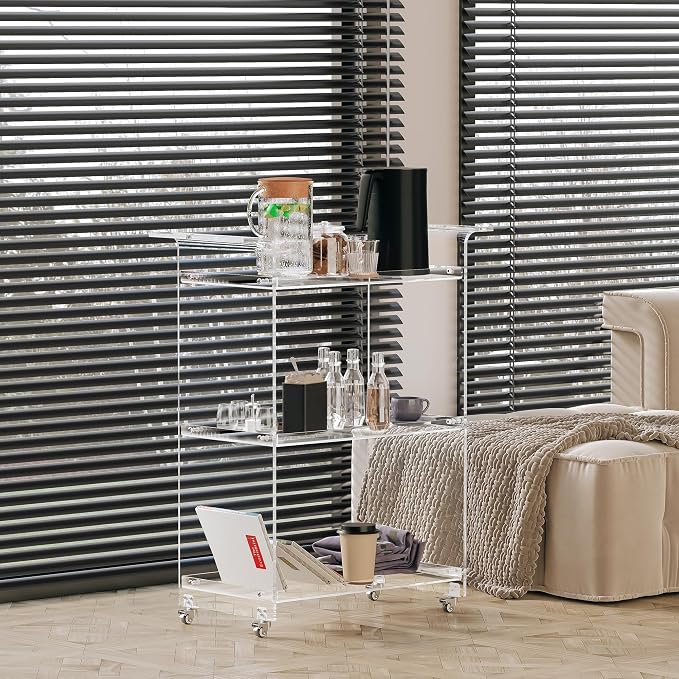Dethan Acrylic Bar Cart – Clear 3-Tier Utility Rolling Serving Cart - Image 3