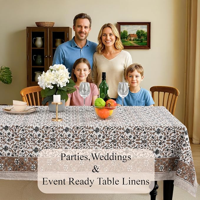 CPC Autumn Vine Tablecloth 100% Cotton 80x120 Inch Indian Block Print Rectangle - Image 3