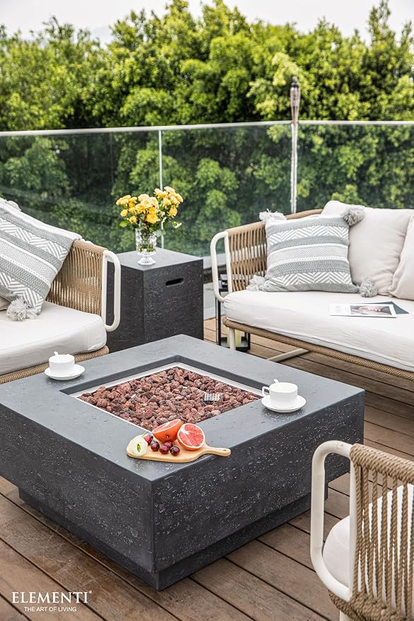 Elementi | Bundle Manhattan Gas Fire Pit Cast Concrete 36" Square Fire Table - Image 6