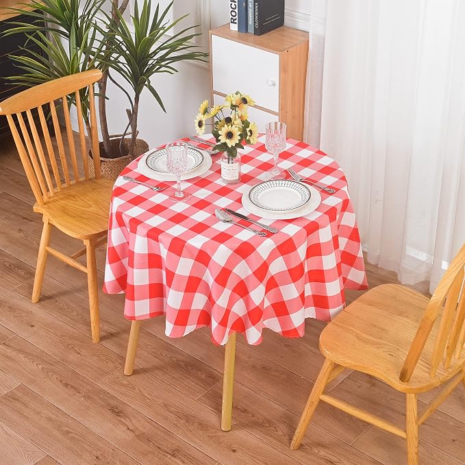 2 Pack Waterproof Polyester Fabic Round Checkered Tablecloth，60 Outdoor Table by Cupuamon