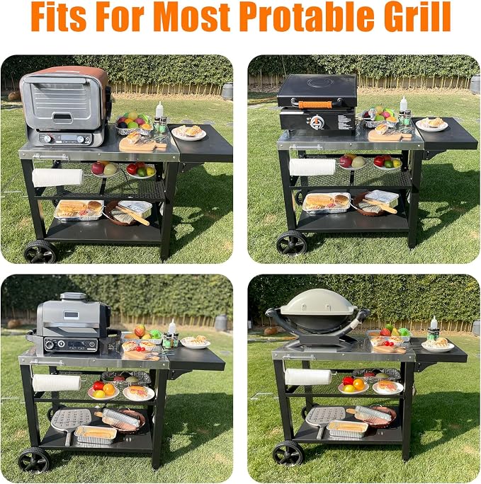Grill Cart, Outdoor Grill Table, Pizza Oven Stand, Three-Shelf BBQ Table - Image 7