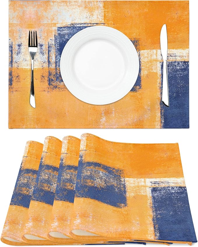 Modern Art Placemats Set of 4 Yellow Abstract Painting Place Mats Washable - Image 3